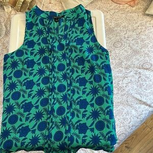GREEN AND BLUE FLIRAL DETAIL TANK